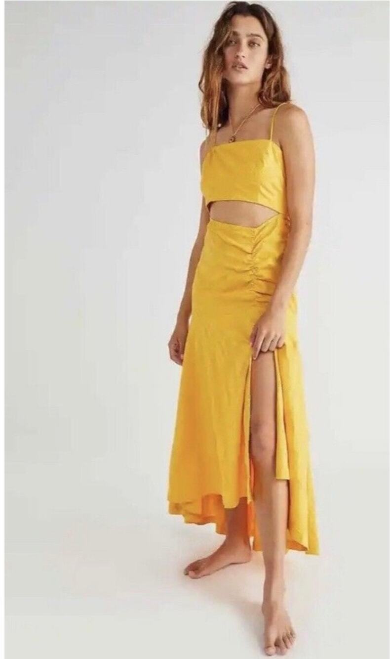 Free People Endless Summer Ready Midi Dress NWT Cutout Ruched Assymetrical M